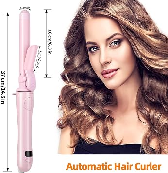 Curling Iron with Long Wand, Rotating Automatic Curling Iron, 13-Speed Temperature Adjustable, 30 Seconds Instant Heating, 1H Automatic Shut-Off, Anti-Scald, 110-240V Dual Voltage (B)