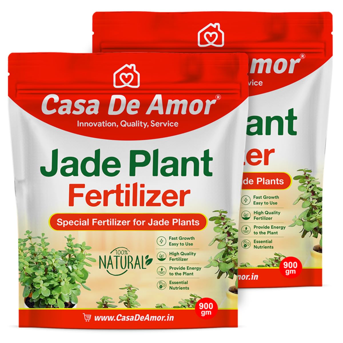 Organic Jade Plant Plant Food, Heathier Greener and Shinier Leaves | Jade Good Luck Feng Shui Plant Booster (2 Packs of 900gm)