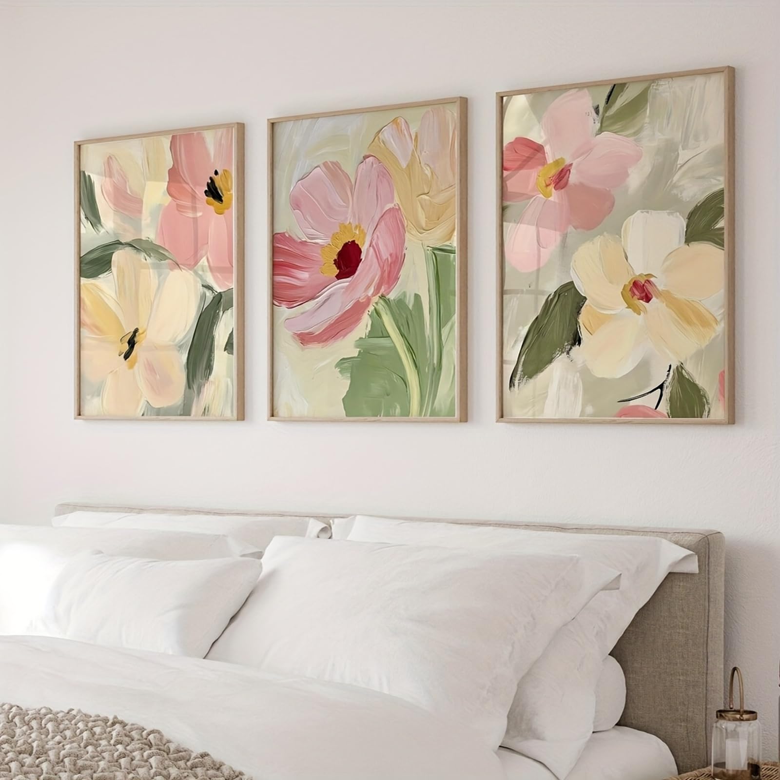 Zbello 1 Set Of 3 Posters, Pastel Colours Wildflower Floral Pattern Abstract Canvas Prints,Modern Aesthetic Floral Art Prints,Wall Decoration For Living Room,Bedroom,Wall Decoration,Without Frame (30X40cm)