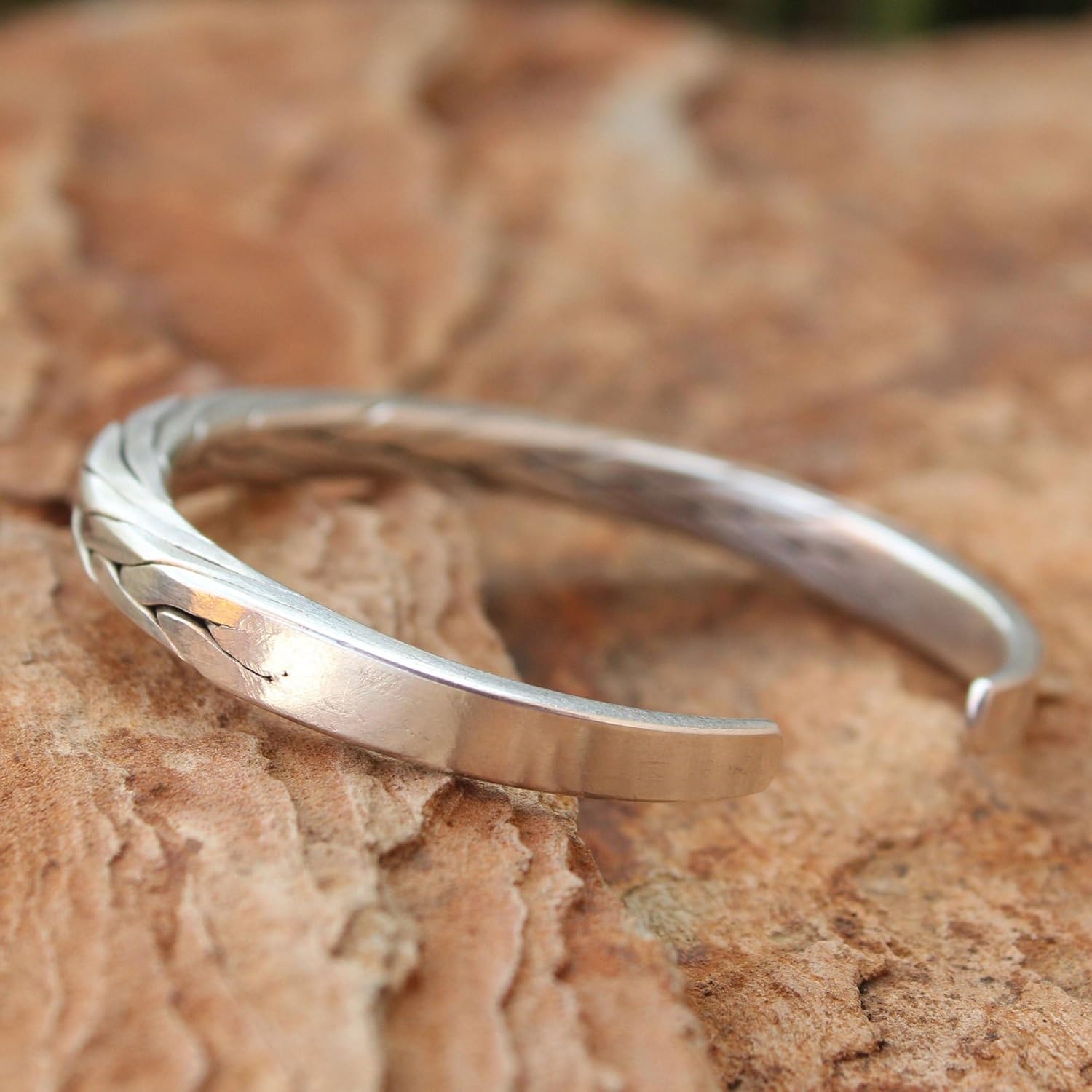 NOVICA Artisan Handcrafted Men's Sterling Silver Cuff Bracelet Thailand [6.25 in L (end to End) x 0.2 in W] ' Hill Tribe Braid'
