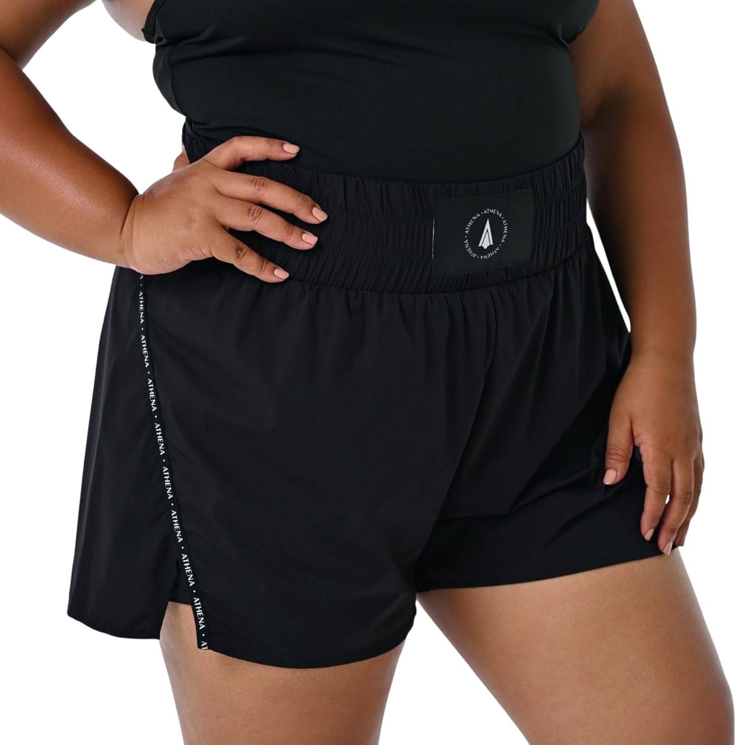 Women's Black Boxing Shorts Athena with Built-in Safety Compression Tights. Boxing Muay Thai Kickboxing Training