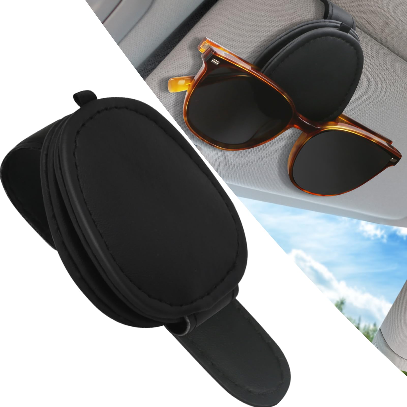 Photo 1 of 2 Sunglass Holder for Car, [Upgraded] Hogrzinne Magnetic Car Sunglass Holder for Car Visor, [One Hand Operation] Leather Visor Sunglasses Holder Clip Fit All Glasses, Car Accessories Essentials, 1 Pack Black 1 Pack