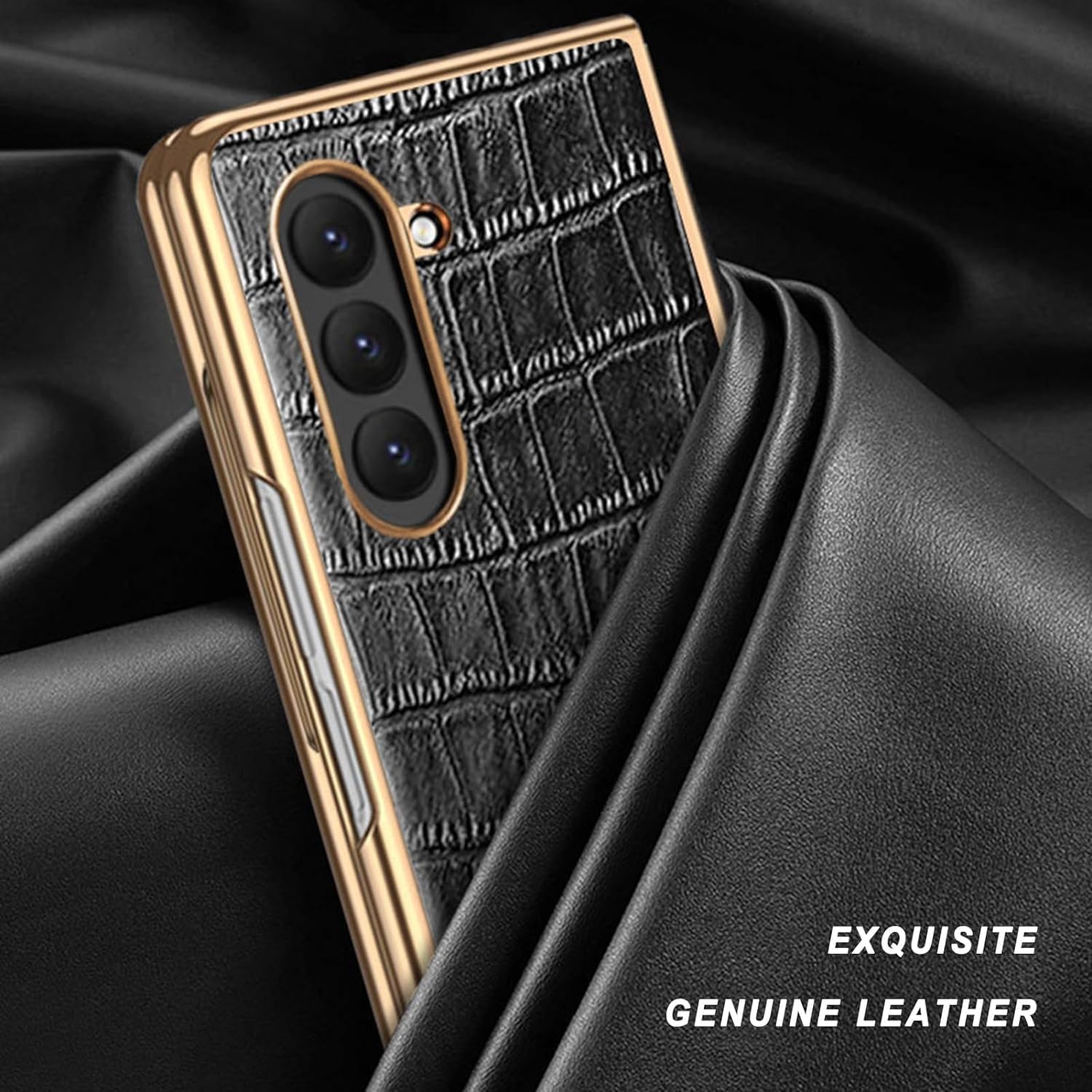 Cell Phone Case for Samsung Galaxy Z Fold 5 5G, Premium Genuine Leather Hard PC Protection Case Ultra-Thin Flip Shockproof Protective Cover