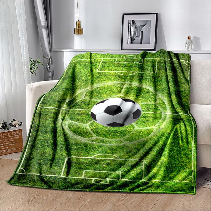 KLJFIGUT Mantas para Sofas Grandes 220x240 fútbol Verde Mantas para Cama de Franela Felpa para Adultos, Manta para Cama 135/150 de Invierno, Manta para Cubre Sofá Colchas