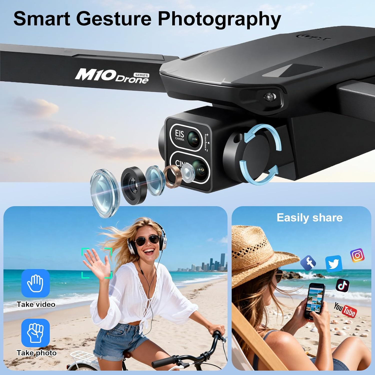 Drones with Camera for Adults,Foldable Drone for Beginners with 3 Batteries 36-Min Flight Time,1080P HD FPV Transmission Drone,Mini RC Quadcopter with Gesture Selfie,One Key Start,Altitude Hold,3D Flips,3 Speed Modes Easier to use,Black