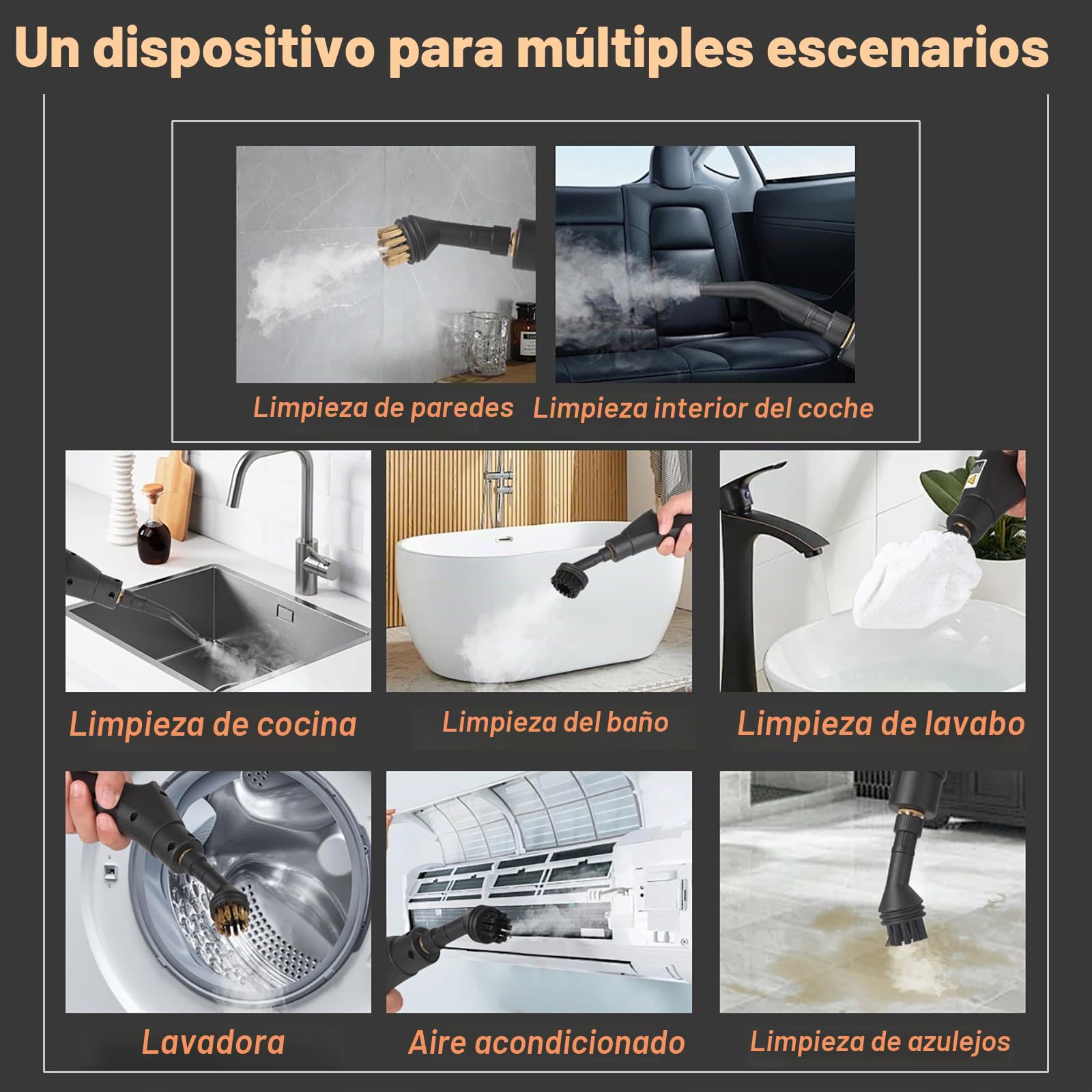 Vaporeta Limpieza Hogar 2500W 1200ML, Limpiador de Vapor Portátil de Alta Presión con 9 Accesorios, 6 Velocidades, Vapor rápido de 10 s, Steam Cleaner para Cocina, Ventanas, Pisos, Auto, Huecos