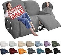 Vista 26 de YEMYHOM Funda elástica de 4 piezas para silla reclinable de jacquard con bolsillo lateral, antideslizante, ajustable, protector de muebles con parte