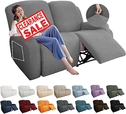 Vista 94 de YEMYHOM Funda elástica de 4 piezas para silla reclinable de jacquard con bolsillo lateral, antideslizante, ajustable, protector de muebles con parte