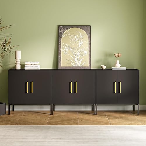 Miniatura 41 de JOZZBY Gabinete de almacenamiento con puertas, gabinete de buffet independiente, aparador de madera moderno, gabinetes laterales blancos para