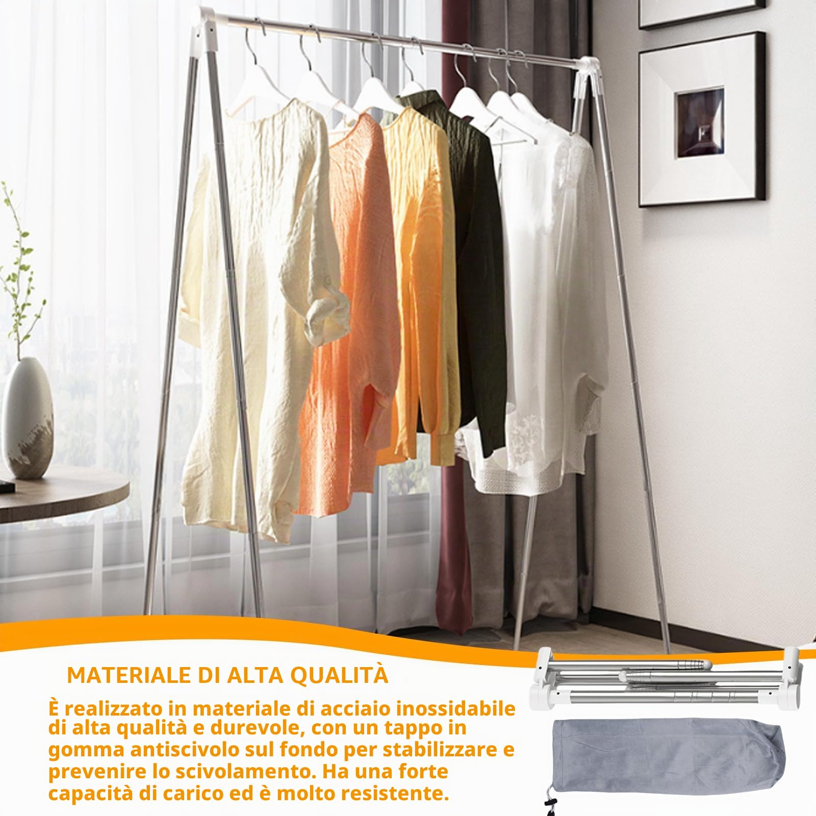 Appendiabiti pieghevole, in acciaio inox, 34-70 cm, regolabile, piccolo portabiancheria pieghevole, leggero e stabile per viaggi, campeggio, lavanderia, a casa, escursionismo