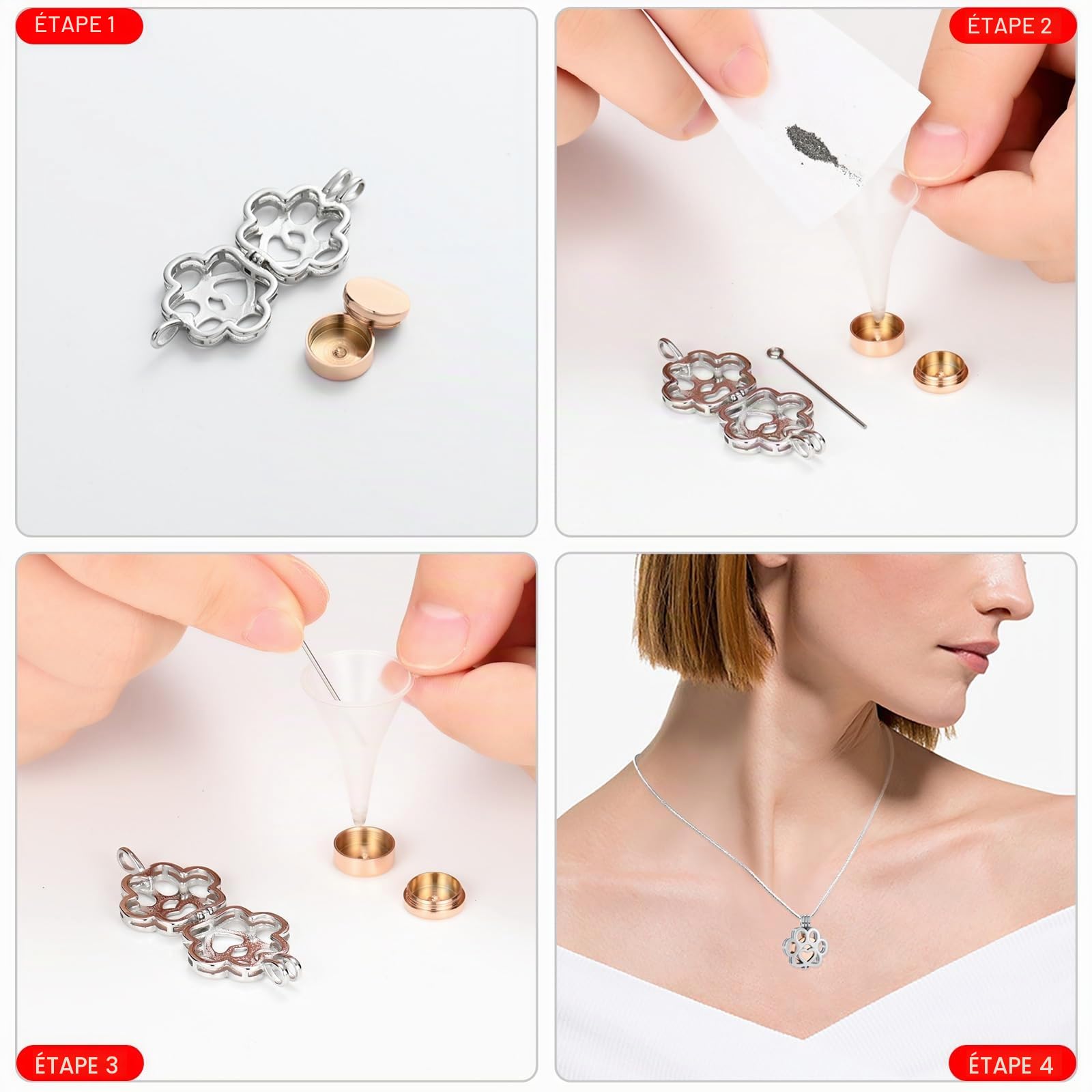 Bijou de crémation pour animal de compagnie - Bijou pour cendres de chien / chat - En acier inoxydable - Collier urne funéraire - Collier intérieur - Mini cas - Bijou de crémation - Bijoux pour femmes
