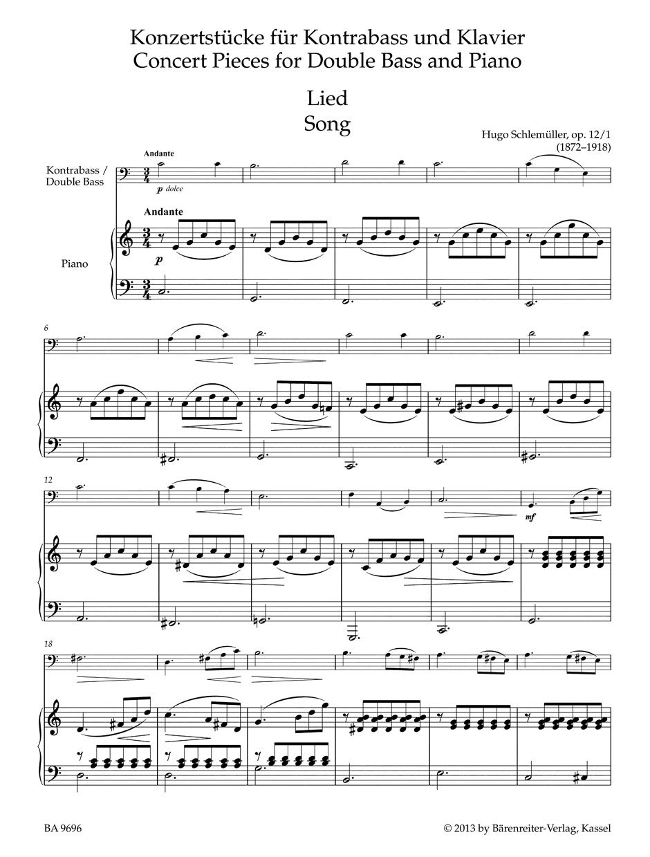 Konzertstücke für Kontrabass und Klavier. Partitur mit eingelegter Stimme