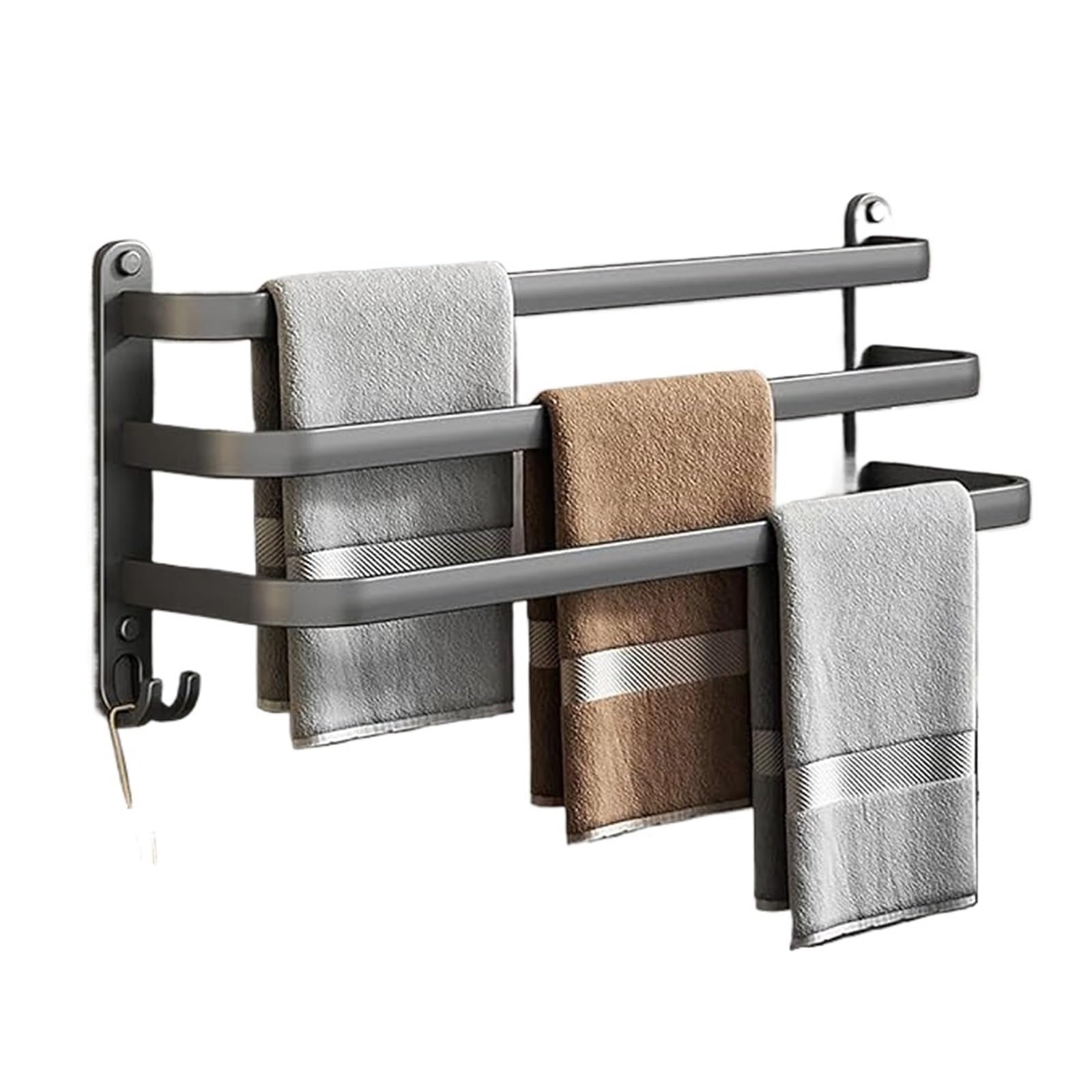 Bath Towel Bars Racks For Bathroom Lavatory Wall Mount, Hanger Space Aluminum Holder Rail for Bathroom(Gray Three-pole,11.81inch)