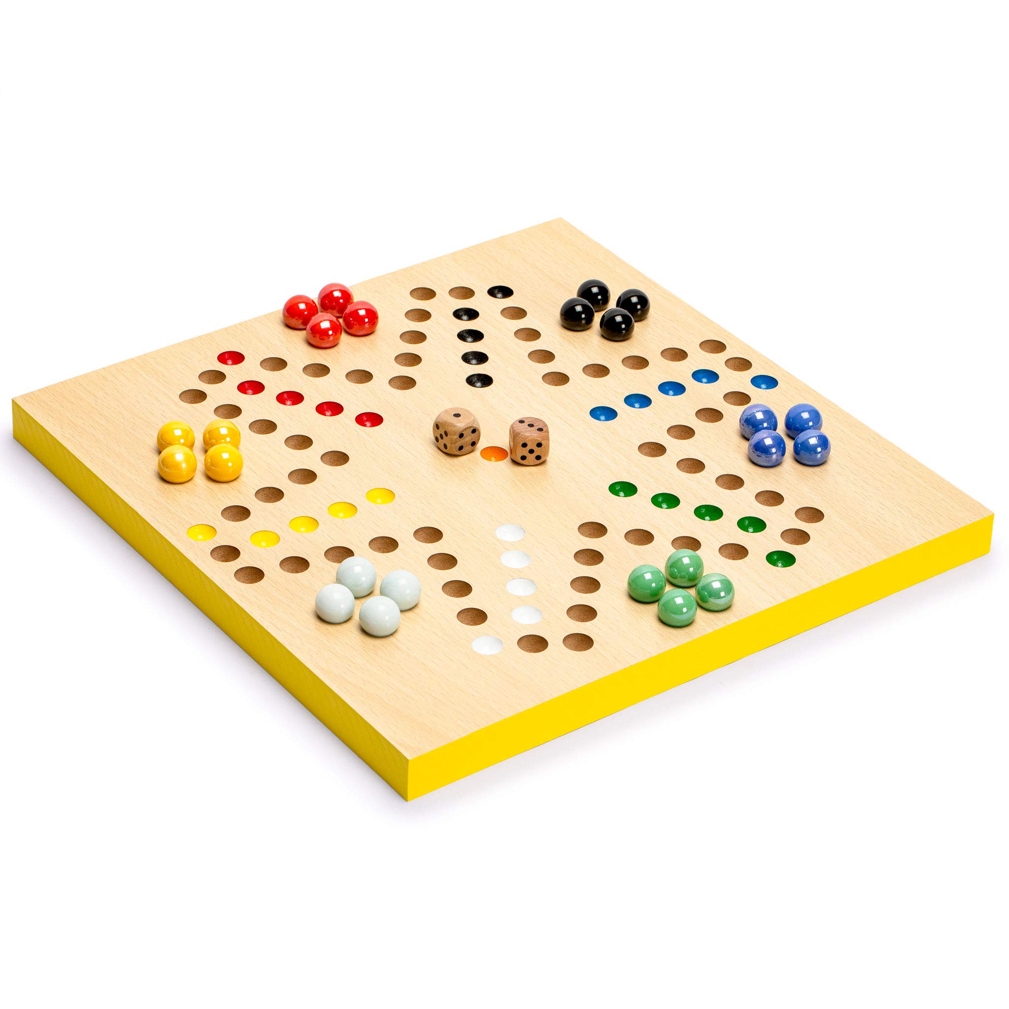 Set Juegos Reversible 2x1 Parchís y Damas Chinas-Halma Madera y Canicas Vidrio – 30,2cm