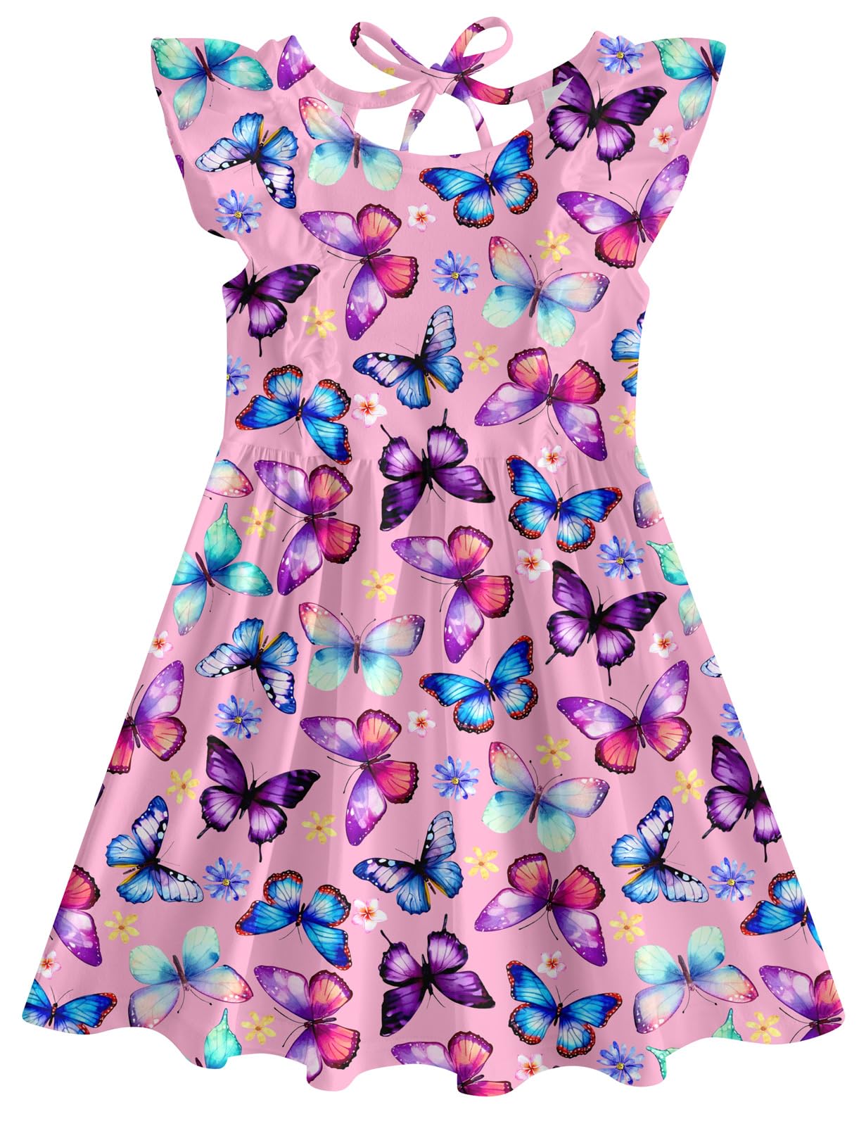 RAISEVERN Toddler Girls Dress Summer Ruffle Sleeve Dresses Sleeveless Tie Back Sundress for Kids 2-6T