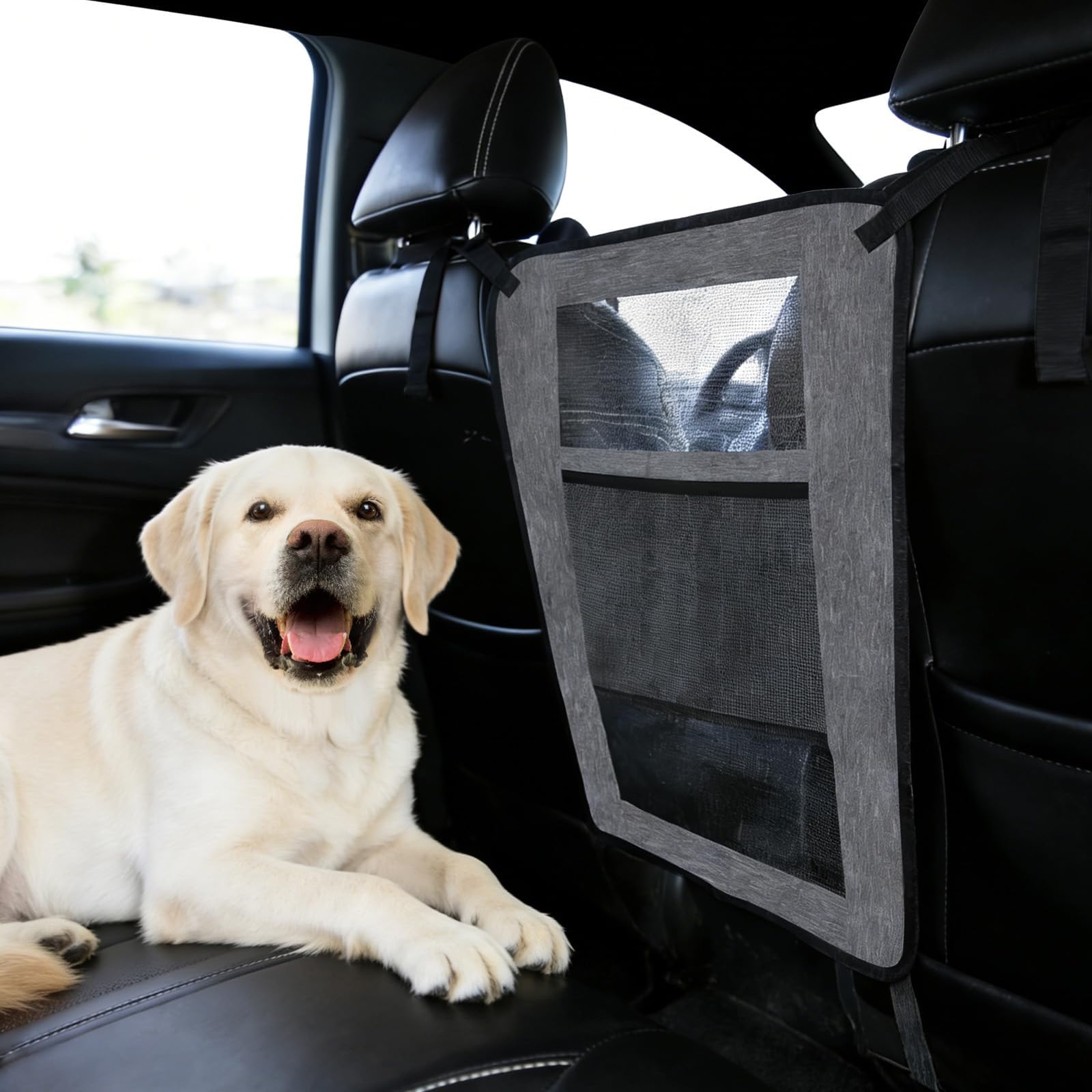 QIZUN Dog Car Net Barrier for Nissan Frontier II Crew Cab (D40) 2005-2009, Mesh Dog Car Barrier with Storage Organizer Pet Travel Safety Divider for Front & Back Seat
