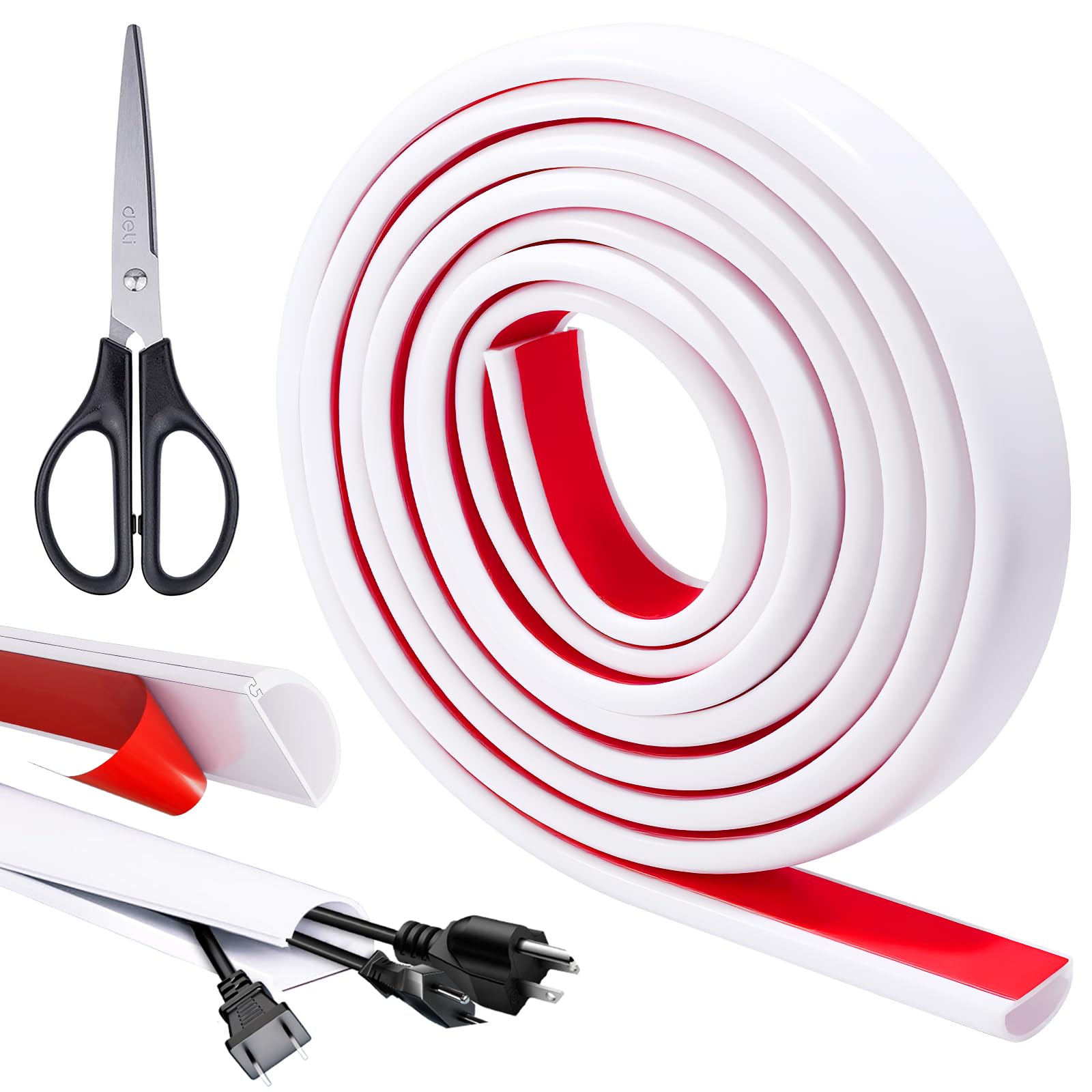 Cable Trunking Self Adhesive,3m White Trunking for Electric Cables,Cable Cover for 2-3 Electric Cables, Flexible Wire Covers Hider for Wall, Floor & Ceiling Cables Management(28 * 15mm)