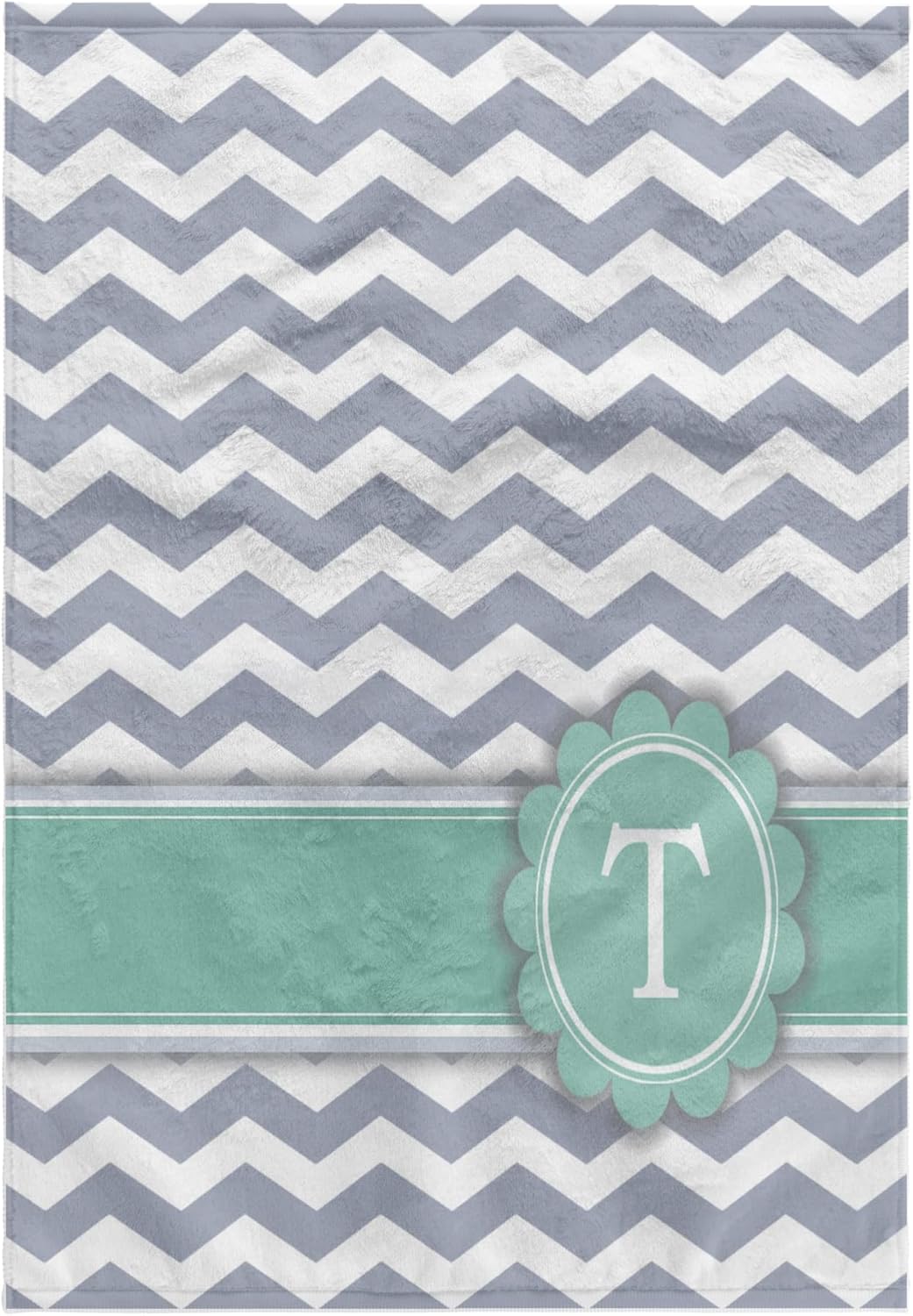 3dRose Letter T Monogrammed on Grey and White Chevron with Mint - Gray Zigzags - Personal Initial Zig Zags 22x30 Bath Hand Pool Towel