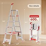 A-Frame Telescoping Extension Ladder，5.4FT Folding Step Stool with Safety Lock，Foldable Aluminum Ladder, Heavy Duty 6 Step Ladder 600lbs Capacity for Home Use