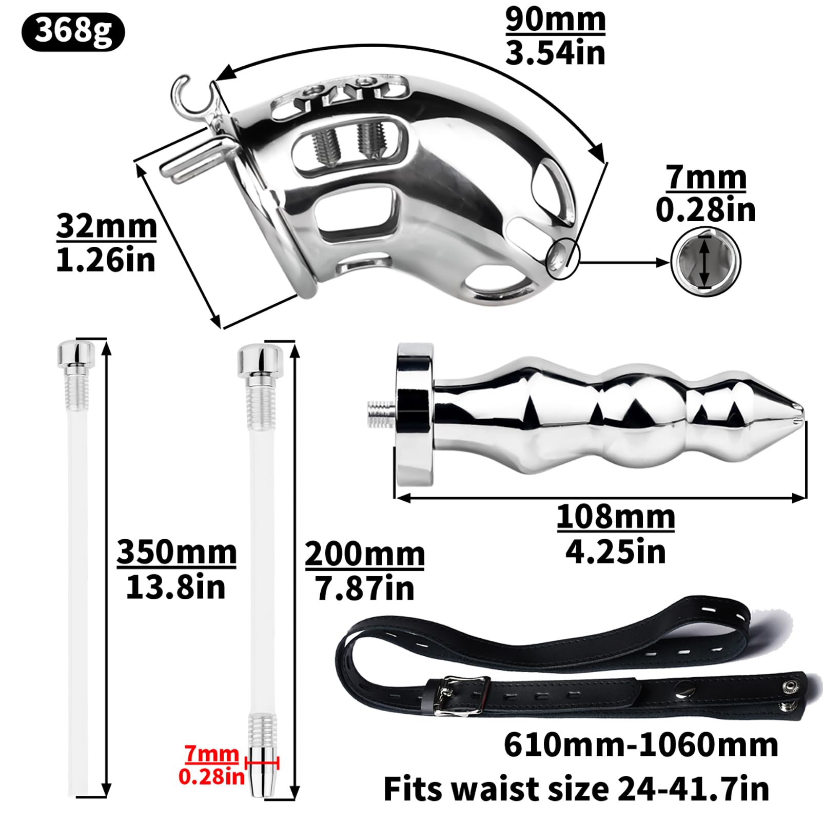 Cage de chasteté avec buttplug et ceinture en cuir pour hommes SM jouets sexuels (Large, 45mm)