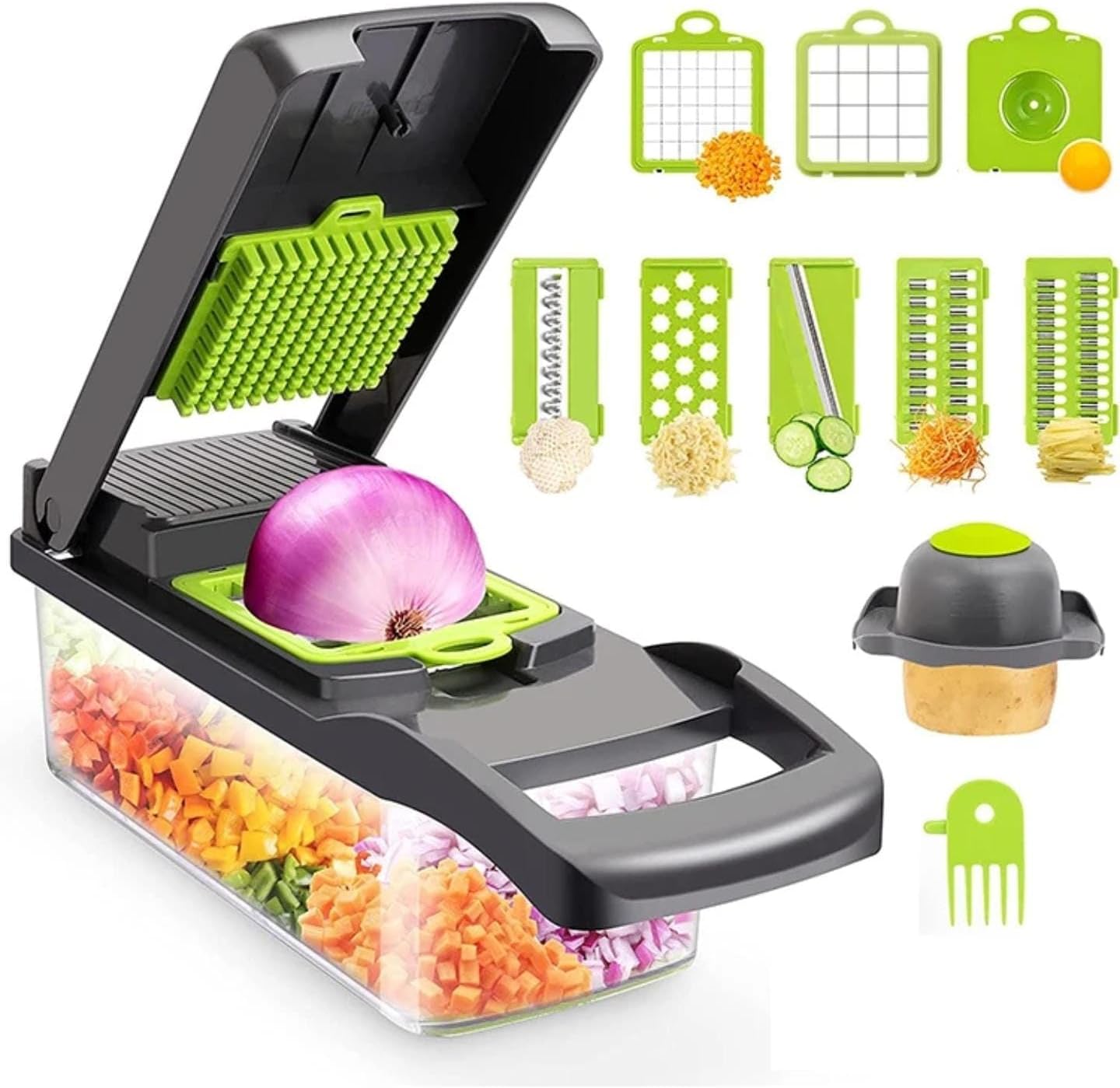 Multifunctional 16 in 1 Hand Operated Vegetable Mandoline Slicer Veggie Chopper, Food Chopper Onion Cutter Vegetable Slicer