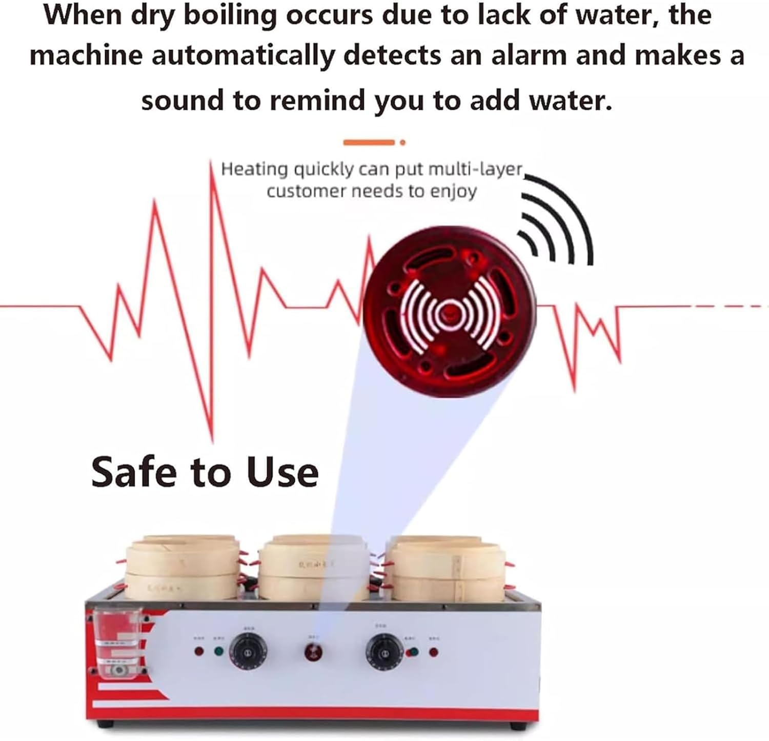 Electric Steamer with Temperature Control, Anti-Dry Burn Alarm, Ideal for Commercial Kitchens and Breakfast Shops