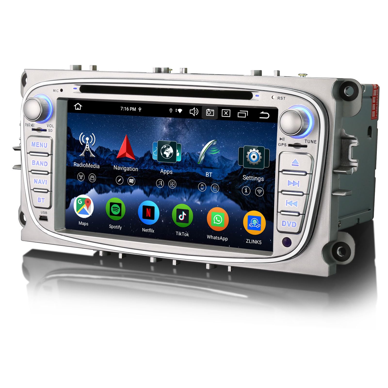 Erisin 8-Core 4GB+64GB Autoradio Android 16 GPS Navigatore per Ford Galaxy C-MAX Focus Mondeo S-MAX 7 pollici Schermo Supporto Bluetooth CarPlay Android Auto WiFi 4G DSP CD DAB+ USB RDS OBD2 Canbus