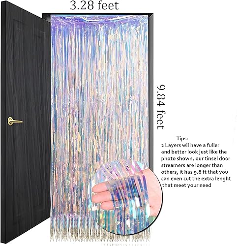 Miniatura 9 de 3 paquetes de cortinas de papel de aluminio de 9.8 x 3.28 pies, cortinas de flecos metálicos iridiscentes de oropel metálico iridiscente para