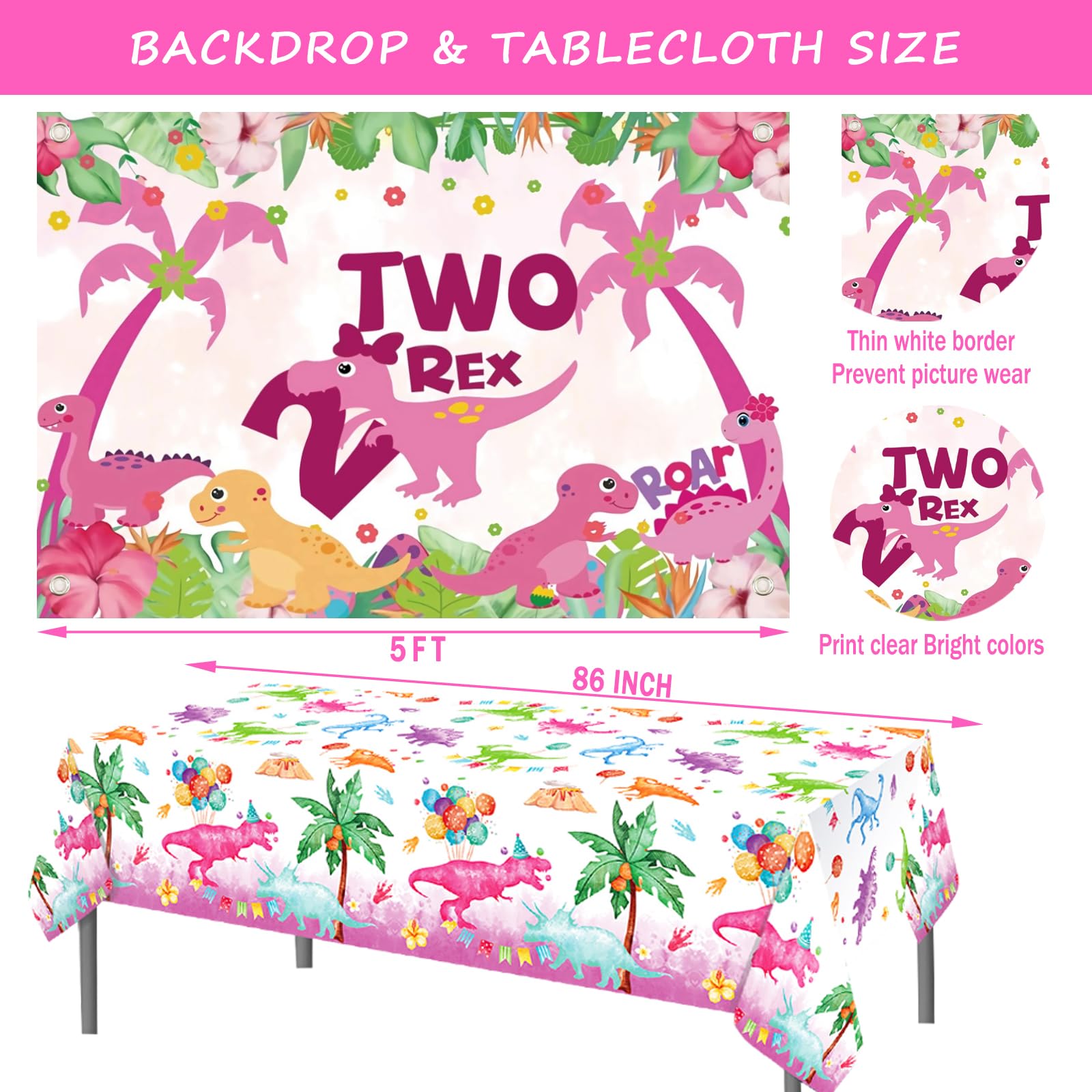Two Rex Birthday Decorations Girl Dinosaur 2nd Birthday Decorations Girl Two Rex Balloons Dino Party 2 Rex Birthday Party Decorations Supplies For Girls