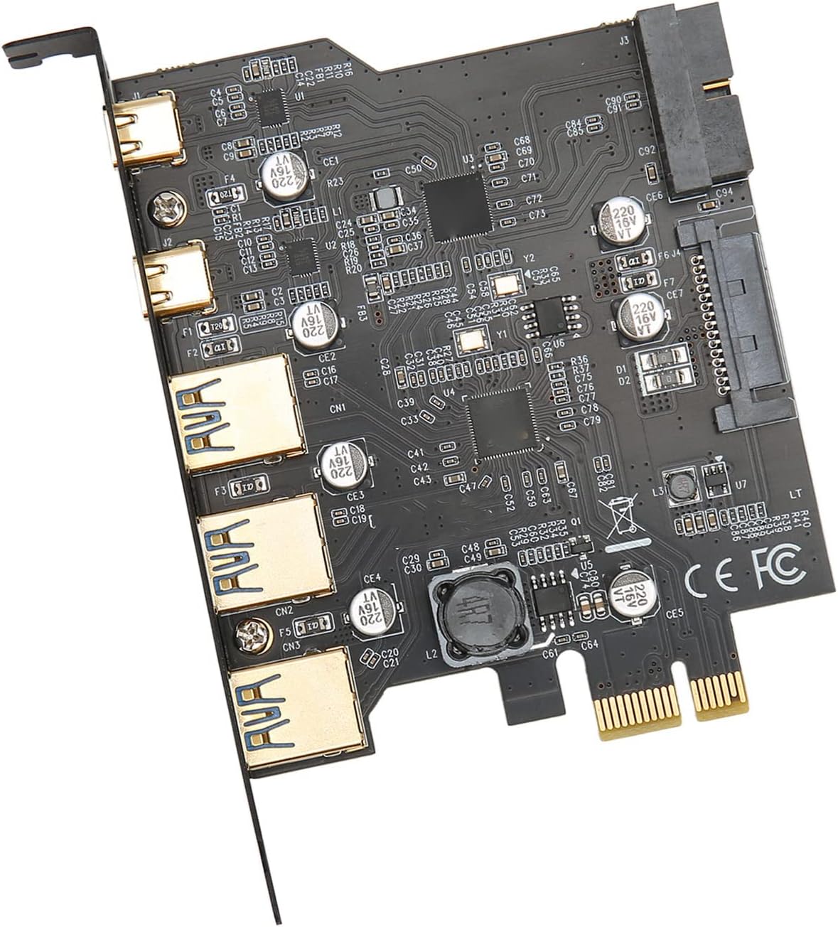 PCIE 1X to USB Expan Card, 5 Ports PCIE to USB 3.0 A Card, 3xUSB3.0 and 2xType C Ports with 19Pin Socket, Speed 5Gbps Transfer for PC Desktop, Compatible with