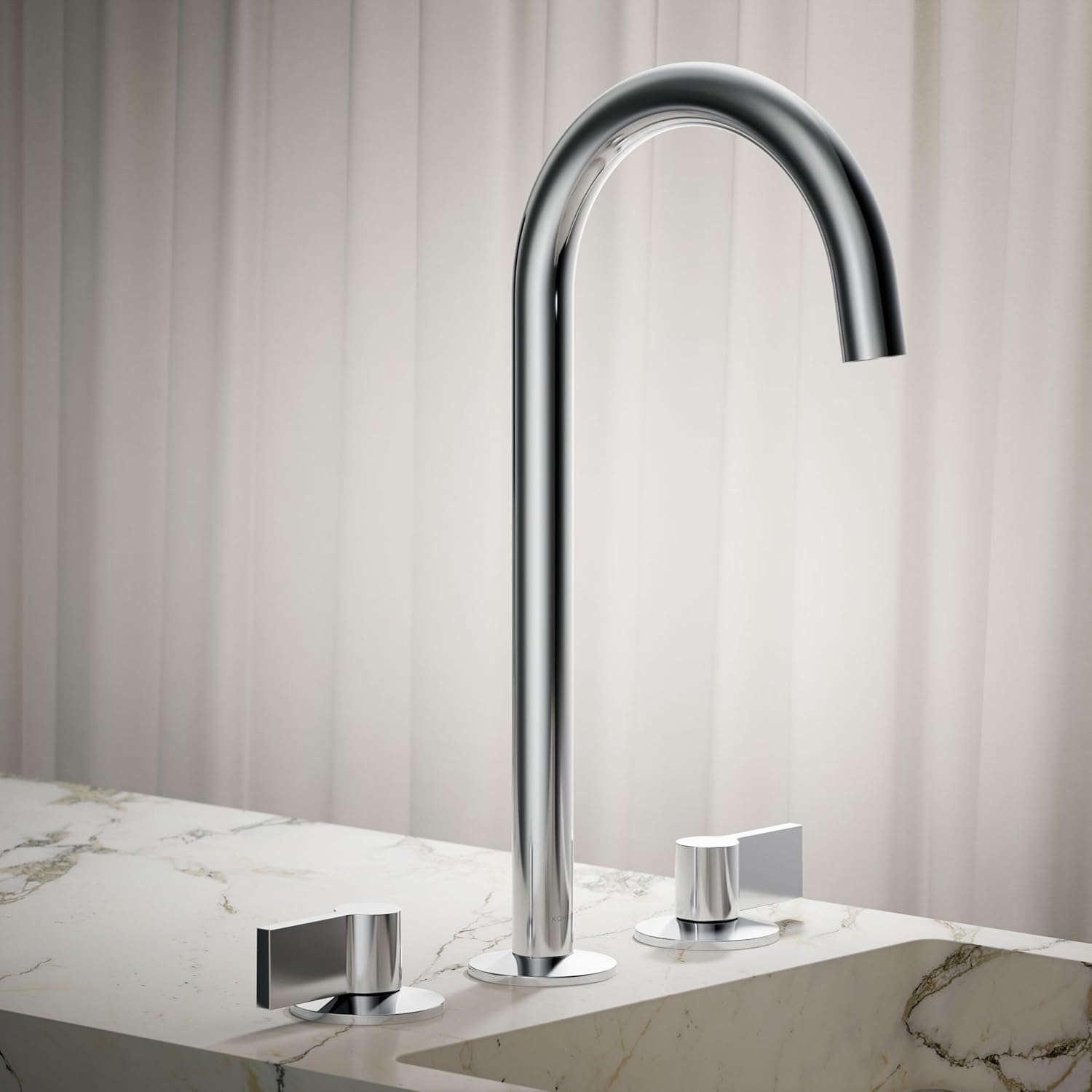 KOHLER K-77965-CP Components Bathroom Sink Faucet Spout, Tube Design, 1.2 GPM, Includes Metal Touch-Activated Drain with 1-1/4" Tailpiece, Modern Function, Polished Chrome