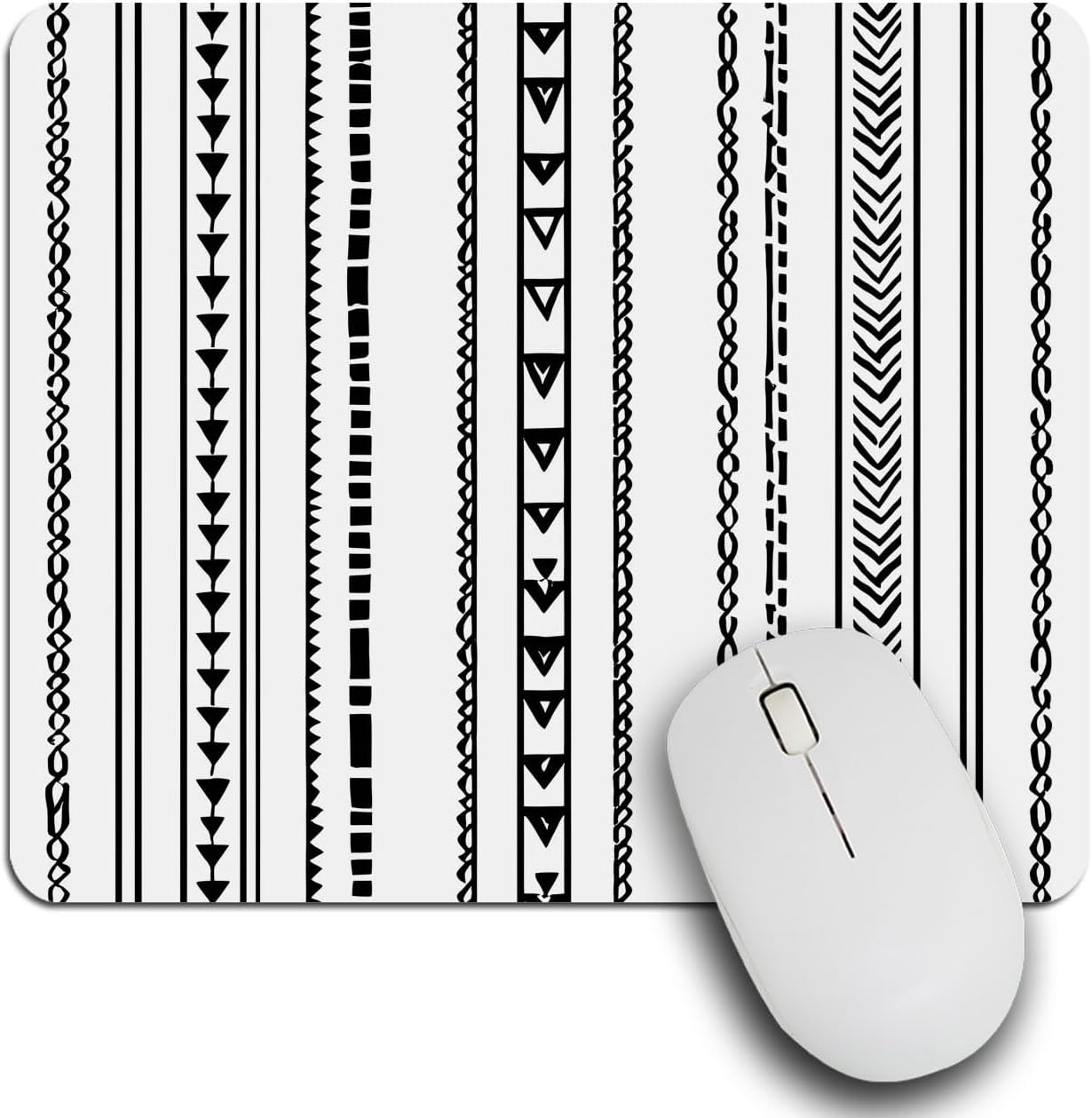 IBILIU Mouse Pad Boho Geometric,Triangle Herringbone Stripes Black and White Rectangle Mousepad Non-Slip Rubber Base Computer Mouse Pad for Laptop, Office, Home - 9.5 X 7.9 Inch