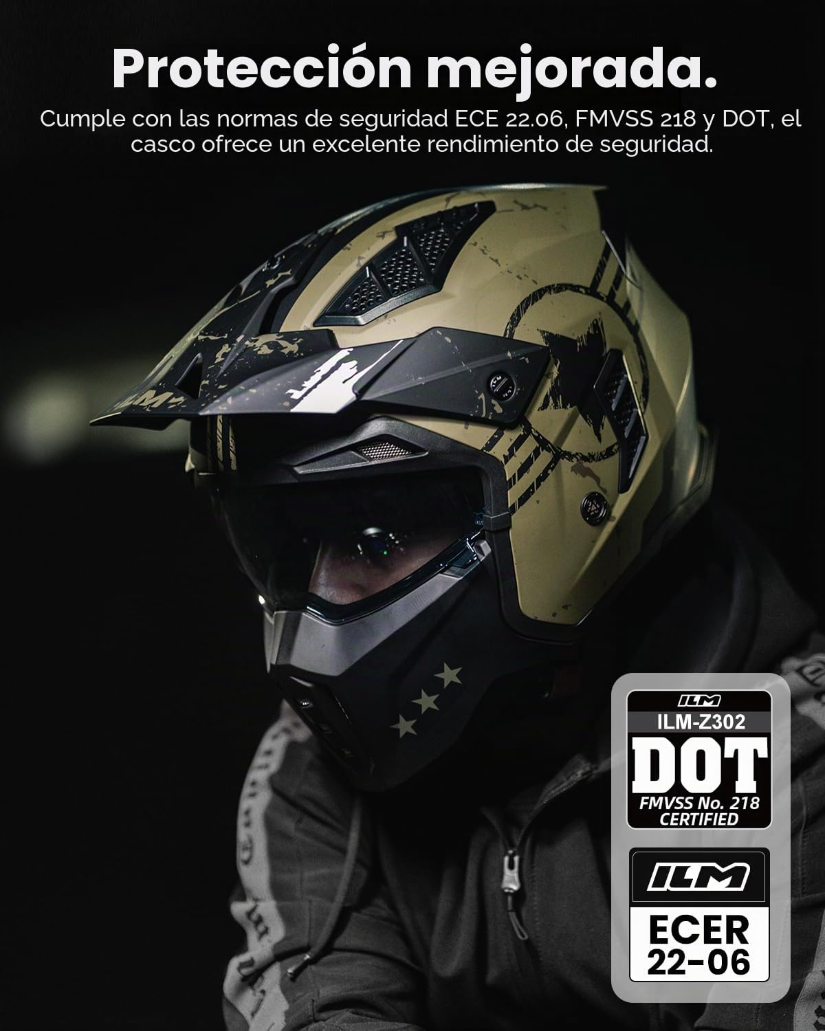 ILM Casco Moto Motocross Hombre Mujer-Casco Moto Jet Vintage Retro Patinete con Visora Homologado ECE,Verde Militar,XL