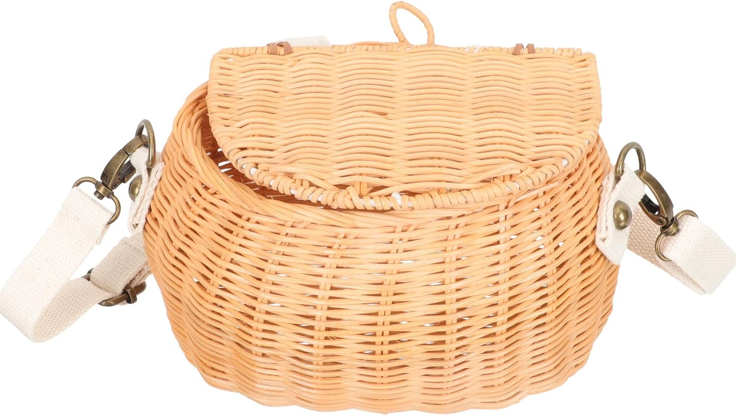 Stylish Rattan Woven Shoulder Bag for Kids, Multi-Functional Basket for Bike, Scooter, and Storage, 7.87X6.29X4.72 Inch, Khaki