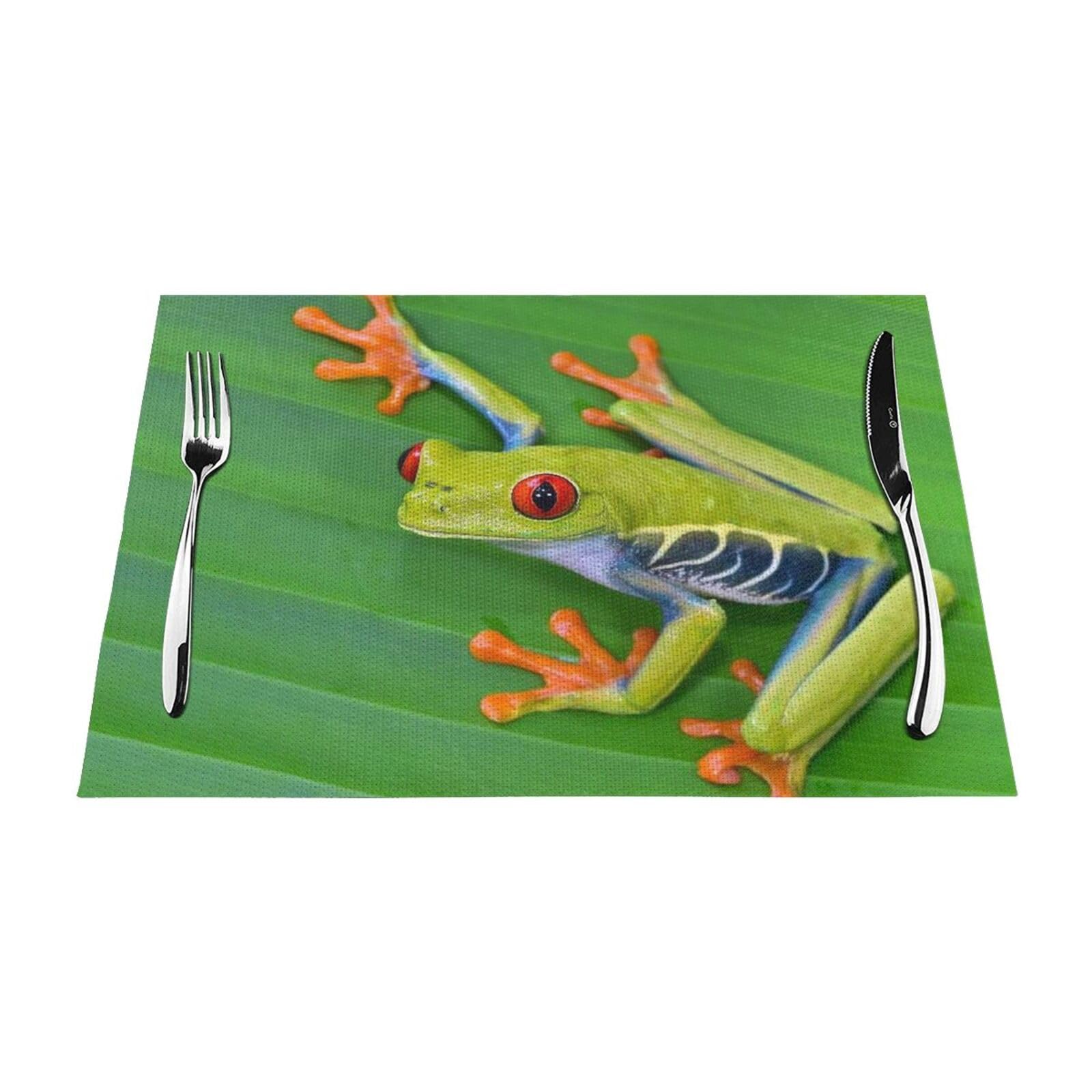 PVC Placemat Set of 4 PCS, 45x30 CM, Animal Frog Leaves Printed Non-Slip Heat Resistant Place Mats for Kitchen Dining Table Indoor Outdoor