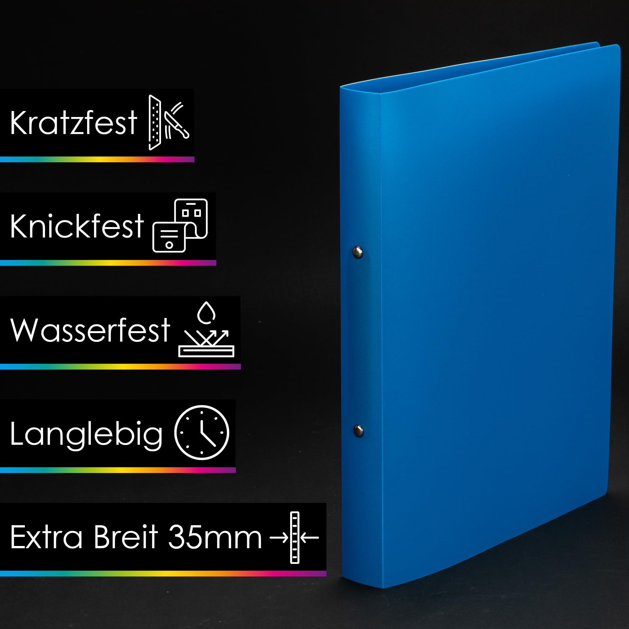 OfficeTree 12x Ringbuch A4 Set - 12 Farben - 2-Ring-Mechanik - Ringmappe A4 Rückenbreite 3,5cm - Ringhefter aus robusten Kunststoff - Ringordner schmal inkl. Sticker - Hefter