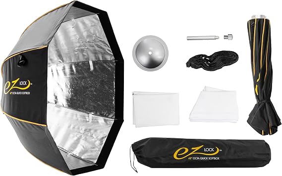 Glow EZ Lock 48quot; Octa Small Quick Softbox, Eight-Sided Parabolic Softbox Opens Up and Closes Down Easily, this Bowens Mount Softbox with Quick Speedring Swap is an Ideal Speedlight Soft