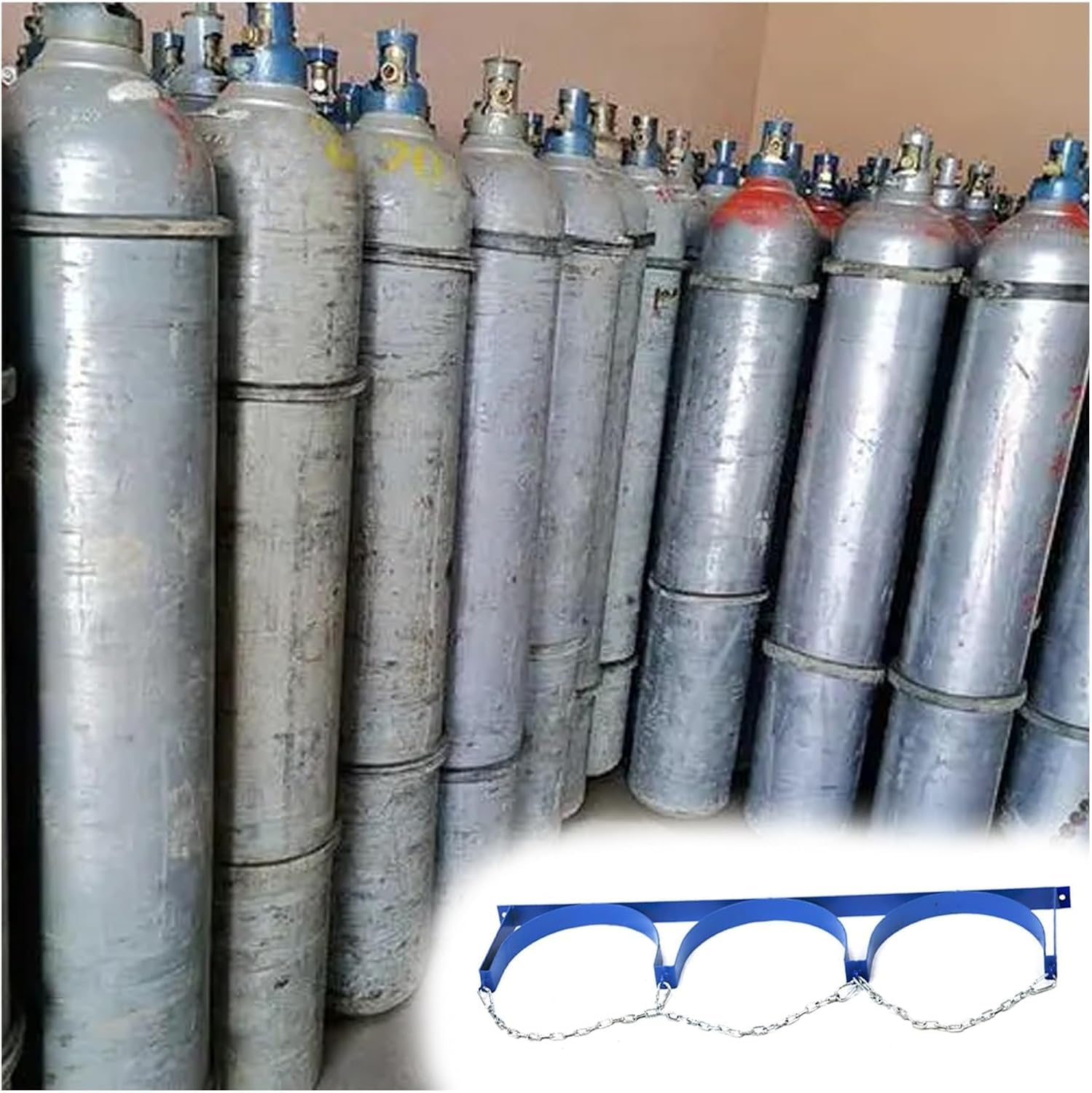 Genérico Soporte para Tanque de oxígeno - Carro para Tanque de oxígeno, Estante Fijo de Acero para Cilindro de Gas montado en la Pared con Cadena y Tornillos de fijación, Soporte para Cilindro de Gas