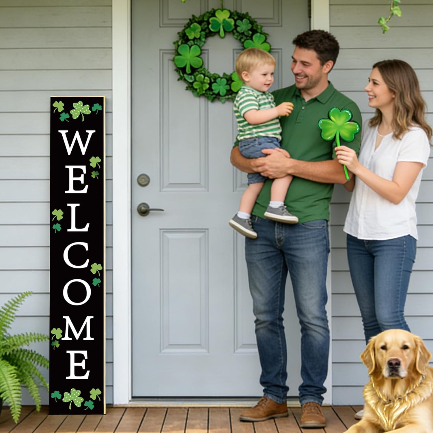 St Patricks Day Porch Decor St Patricks Day Porch Sign Shamrocks Outdoor Decorations Welcome Sign for Front Door Wooden Door Decorations Indoor Outside 46.8 Inch - Image 6