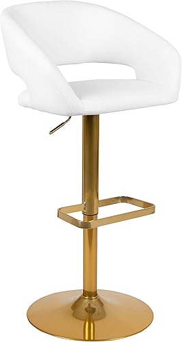 Miniatura 104 de Flash Furniture - Taburete de bar (altura ajustable, base cromada) Vinilo blanco/marco cromado,Vinilo negro/marco negro,Vinilo negro/marco