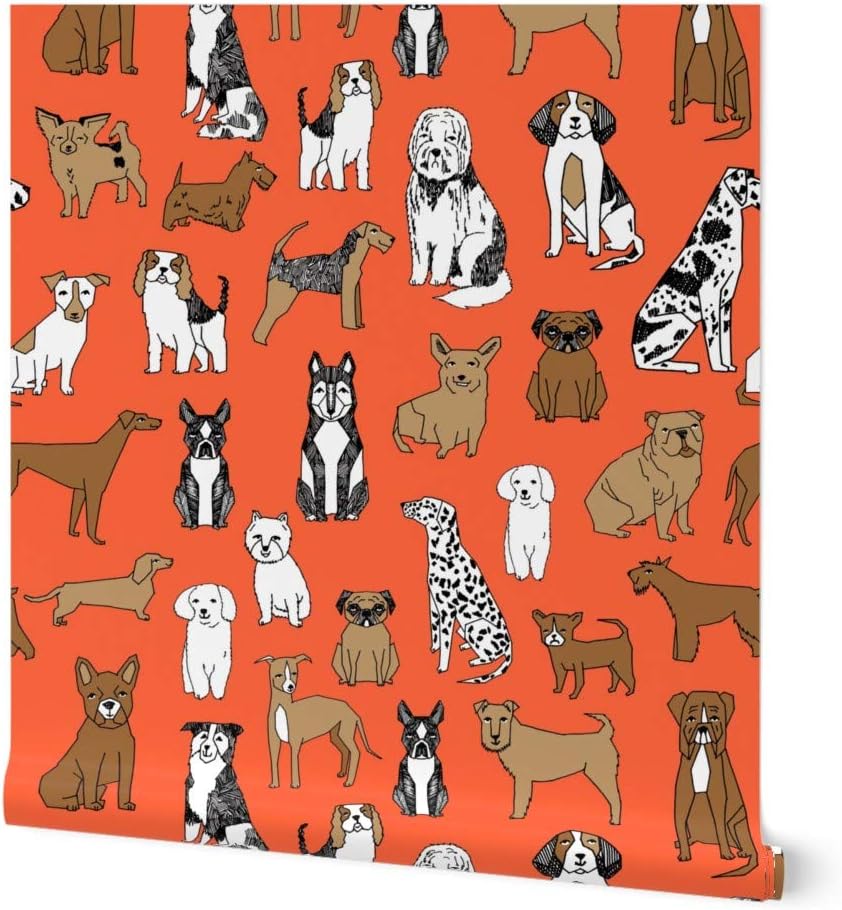 Peel & Stick Wallpaper 3ft x 2ft - Dogs Orange Pets Pet Bulldog Terrier Cute Puppy Breeds Animal Bright Custom Removable Wallpaper by Spoonflower