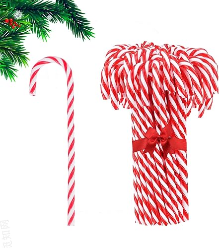 AmlkHxuan - Adorno colgante de plástico para árbol de Navidad, bastón de caramelo para decoración de Navidad (blanco y rojo, 20 piezas)
