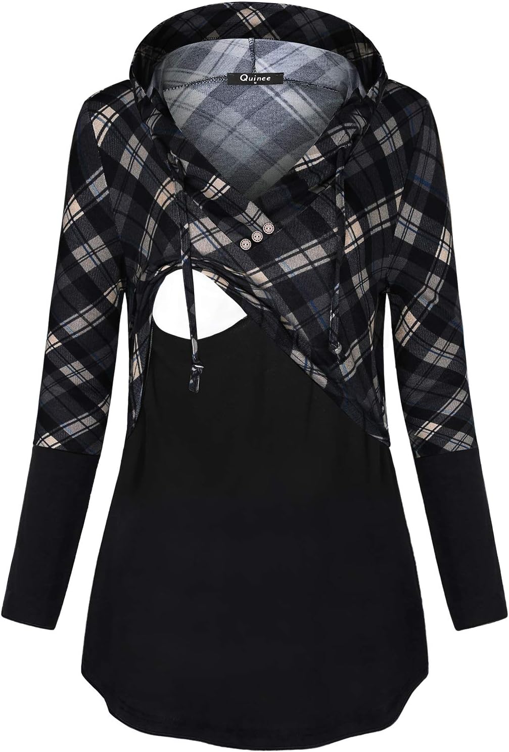 Quinee Women's Long Sleeve Plaid Colorblock Nursing Pullover Hoodie Sweatshirts