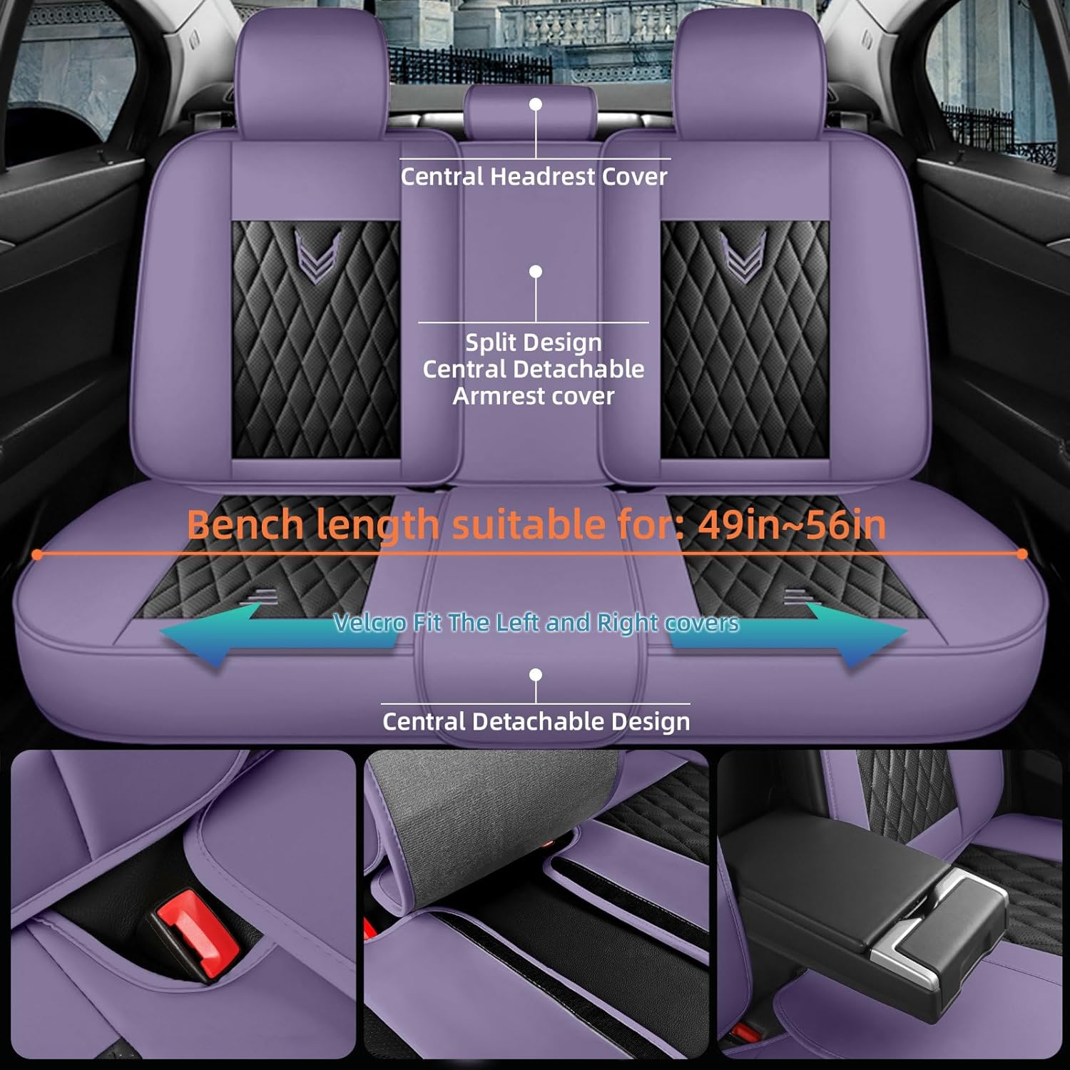 SanQing Car Seat Covers Full Set, Super Luxurious Heavy Universal Duty Waterproof Leather Automotive Vehicle Cover for Cars SUV Pick-up Truck, Non-Slip Seat Car Accessories (Purple)
