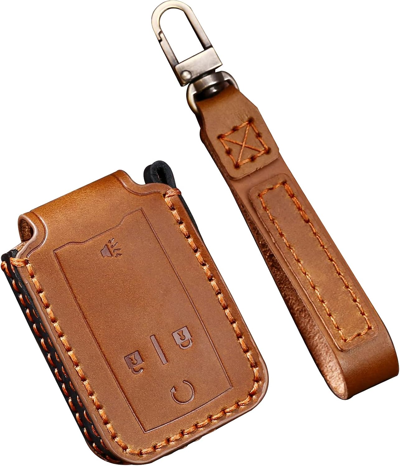 ontto Fit for GMC Key Fob Cover Leather Key Case Smart Remote Control Key Protection Fit for Chevy Sierra Canyon Yukon 2014-2021,4-Button Brown