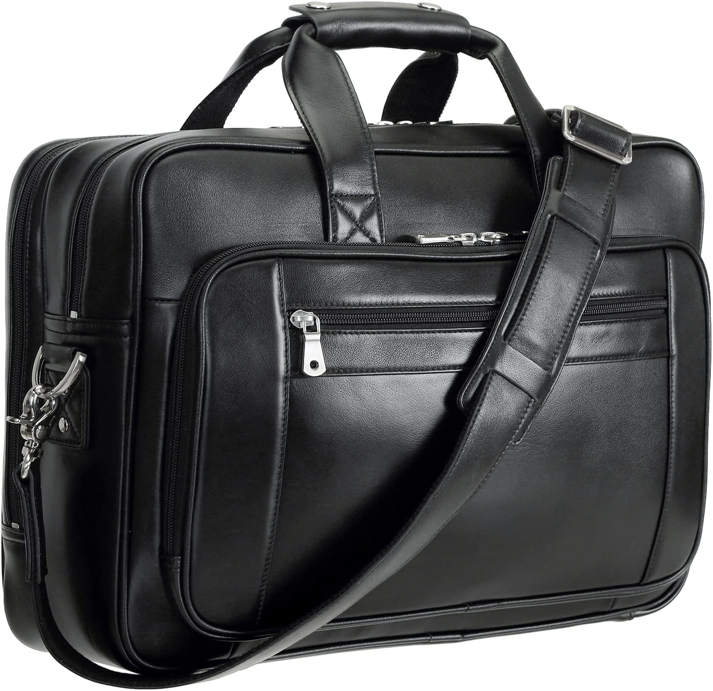 Men's Solid Thick Full Grain Leather 17.3" Laptop Briefcase Classic Messenger Bag Fit Business Travel | Solid, Thick, Full Grain Leather, 17.3", Classic, Fit