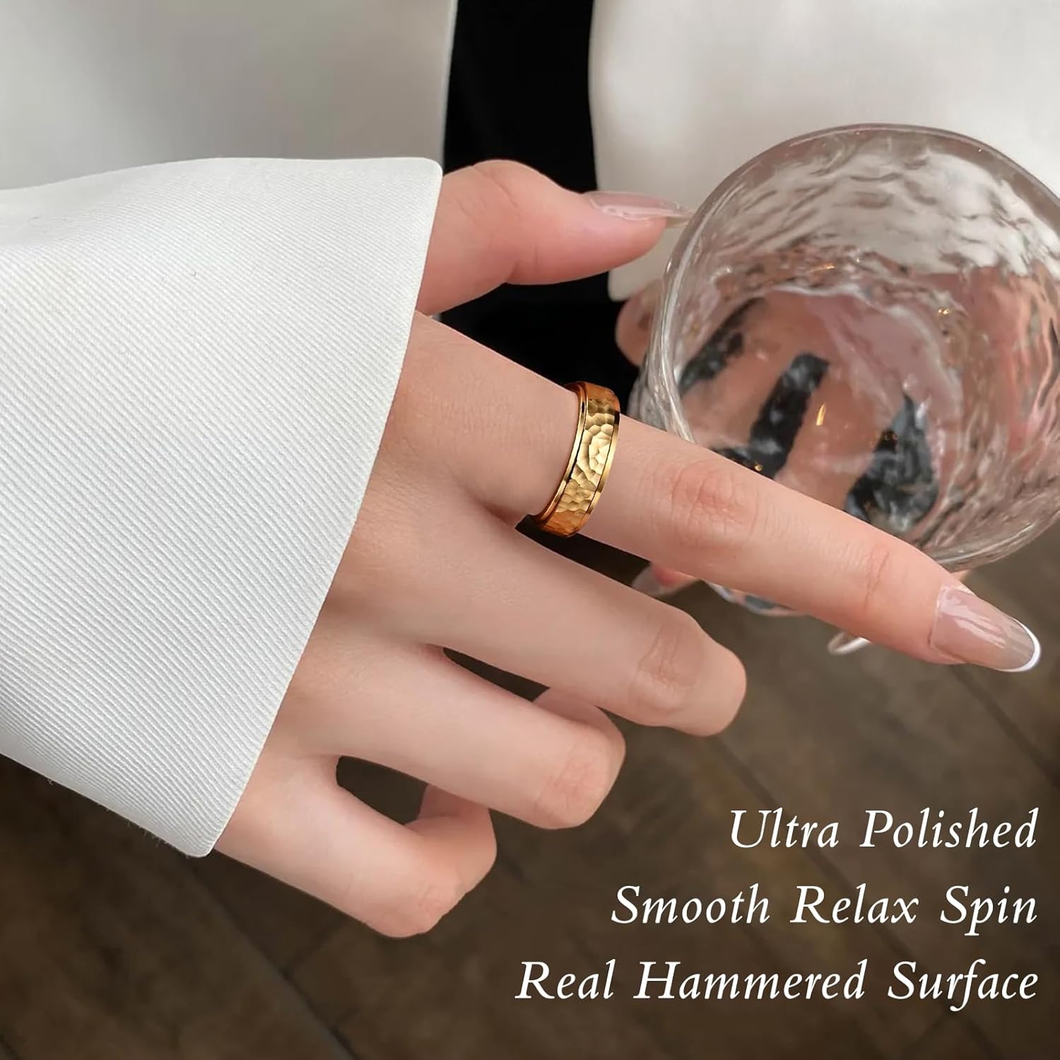 LYTTMAB Hammered Spinner Ring, Fidget Ring for Men, Anxiety Ring for Women, Hammered Ring - Image 6