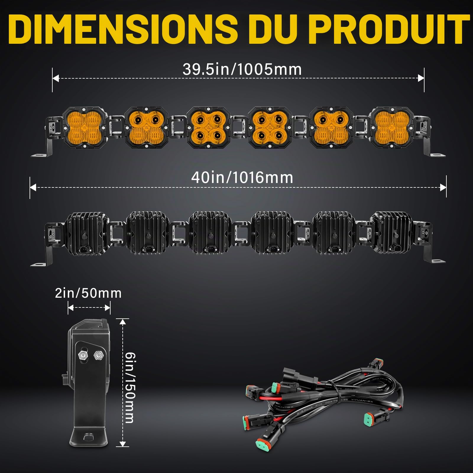RIGIDON Barre de LED 4x4, 12V DT Faisceau kit, 40 Pouces 102cm 180W 15000lm | longue portée, étanche, 3000K ambré, barre lumineuse led, phare de travail, pour offroad Véhicules Voiture camions ATV UTE