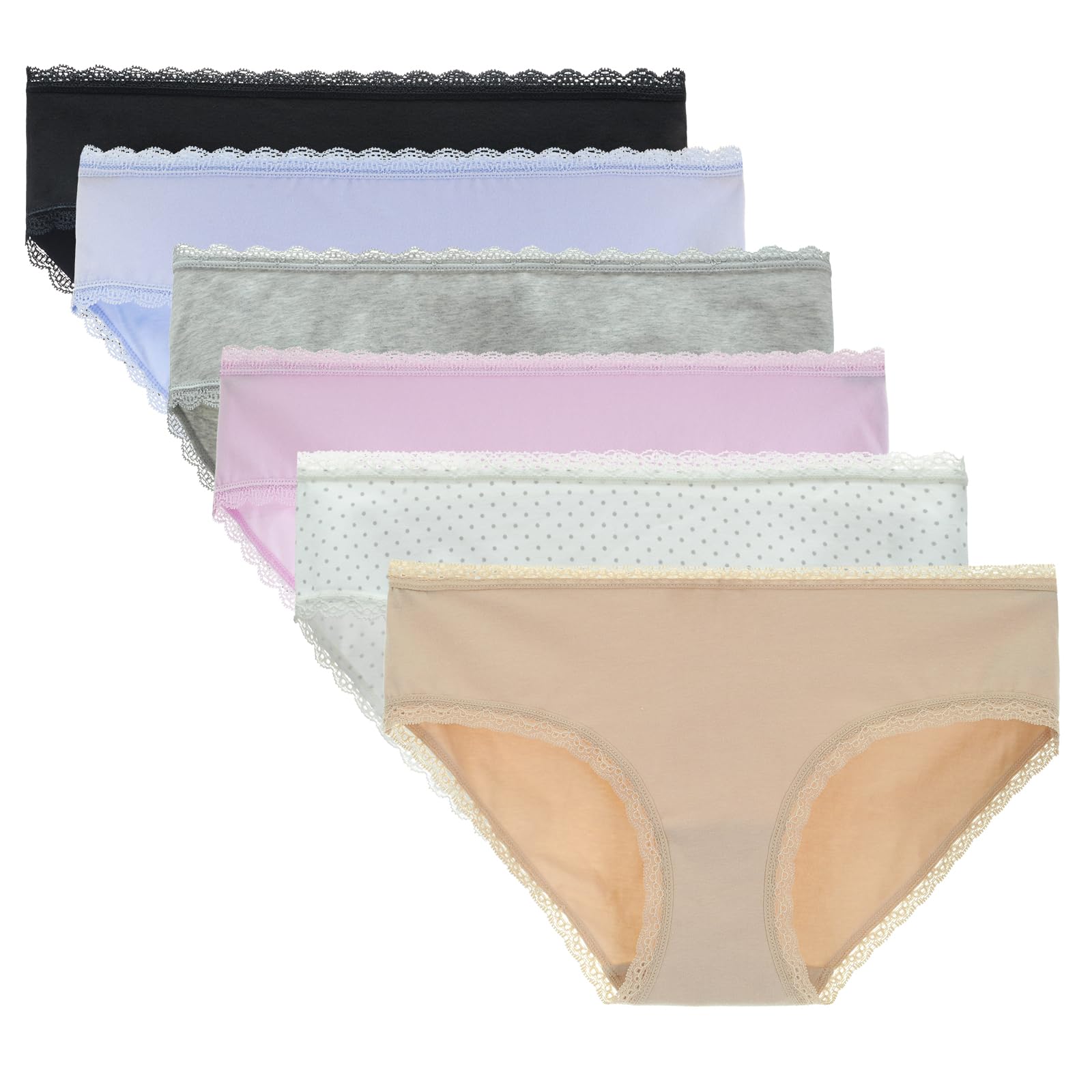 LIQQY Women's Cotton Knickers Lace Trim Underwear Breathable Hipster Panties Ladies Underwear Multipack (Small, Assorted)