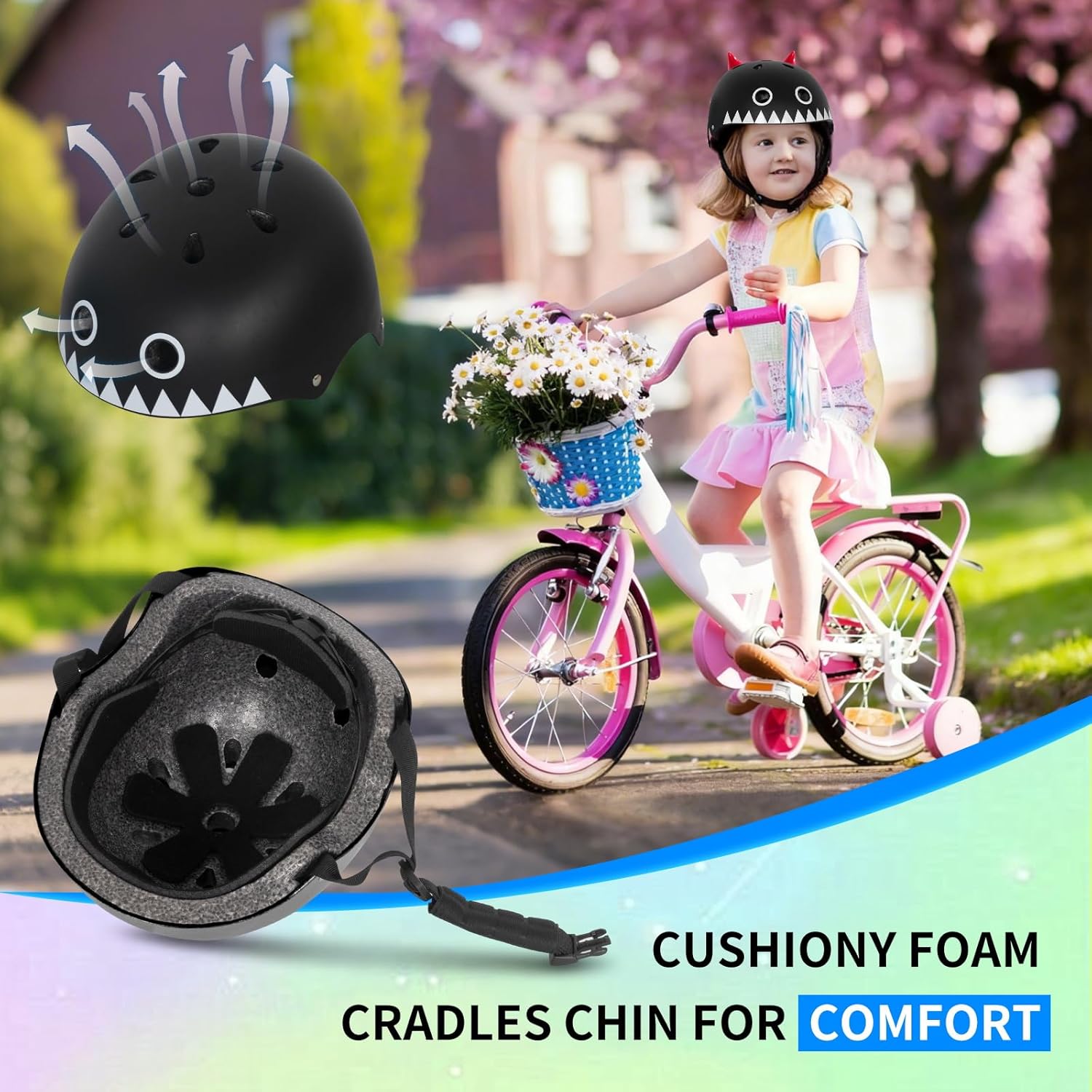 Nattork Kid's Bicycle Skateboarding Helmet for Girls or Boys Adjustable Size Muti-Sports Helmet with Cute Style and Blue Purple Black Pink Colors